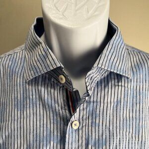 BUGATCHI Men’s Cloud Print Button Up Shirt XL Blue White Long Sleeve EUC ☁️🔥
